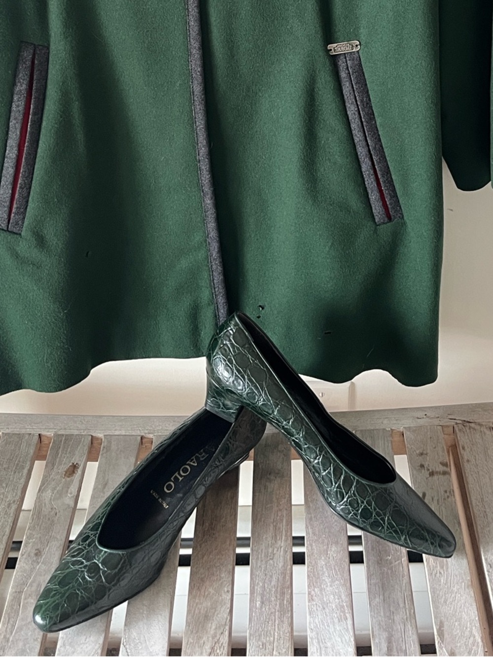 Vintage Italian Croc Embossed Leather Heels Dark Green | Maraolo | Made in Italy